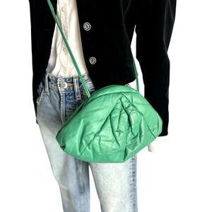 Vintage 80's Teal Green Leather Crossbody Purse